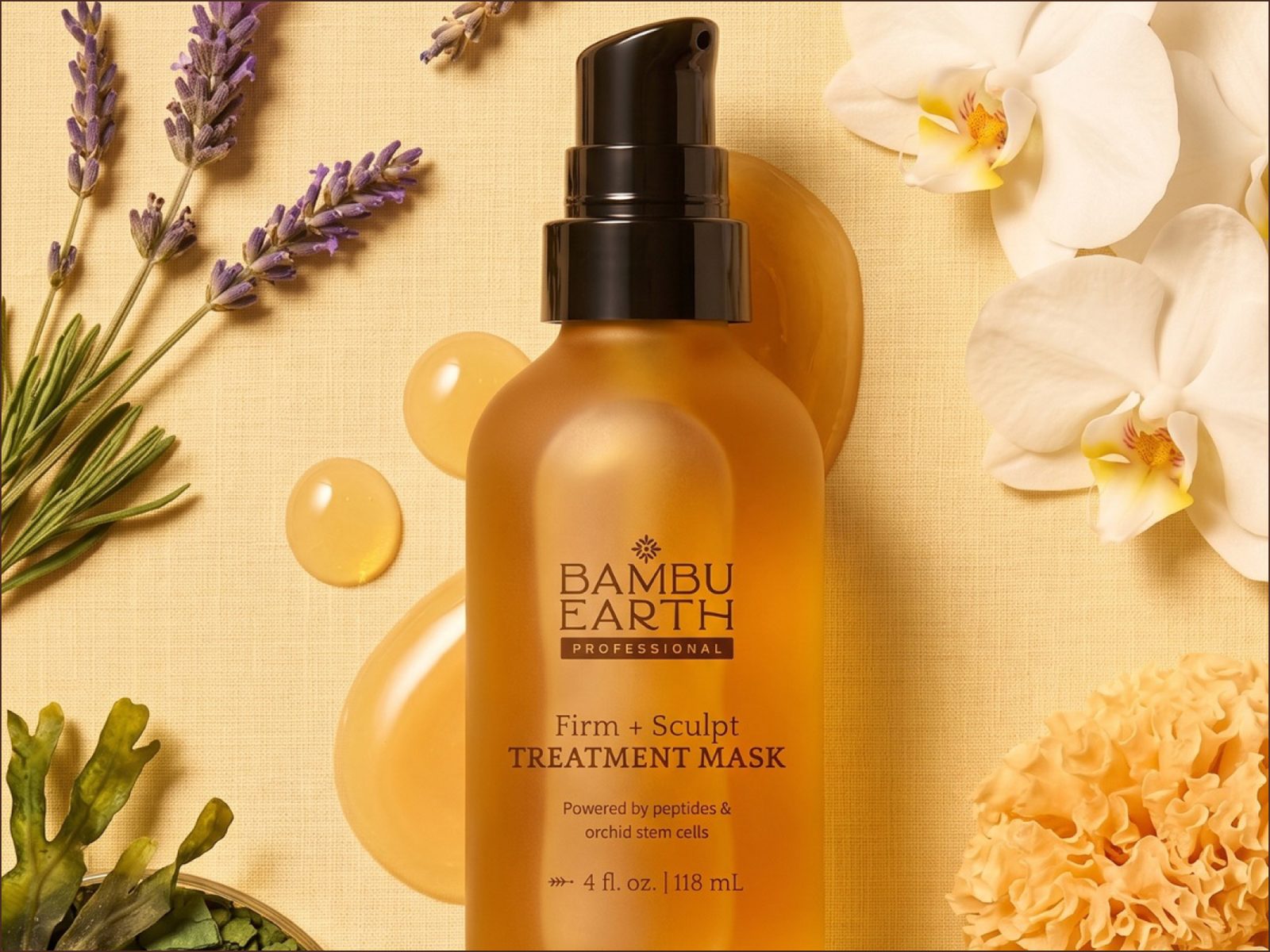 Firm + Sculpt Treatment Mask bottle with lavender, orchid, and snow mushroom